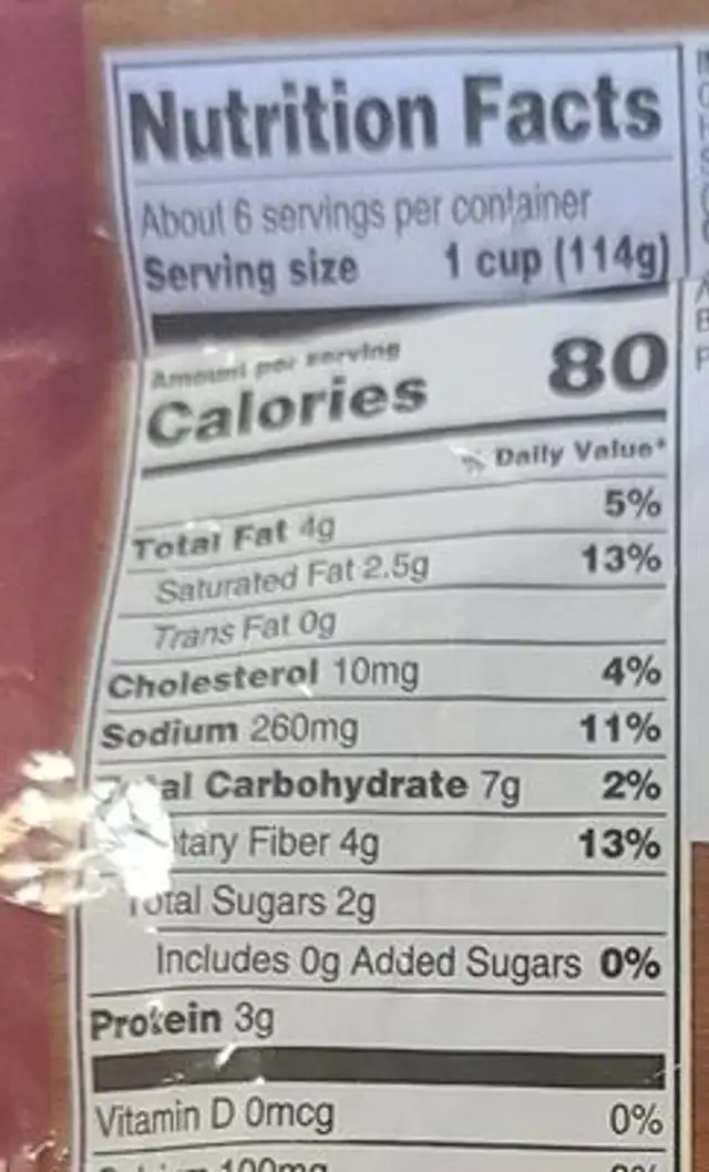 Cauliflower Bake nutrition facts table