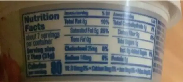 Chive and onion cream cheese spread nutrition facts table