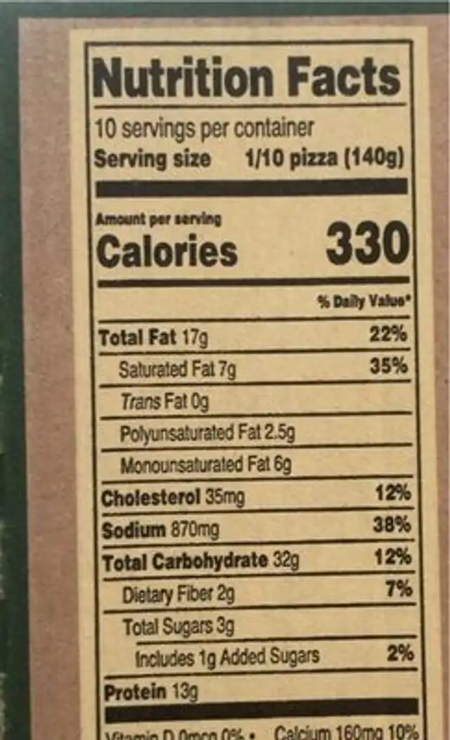 Supreme pizza nutrition facts table