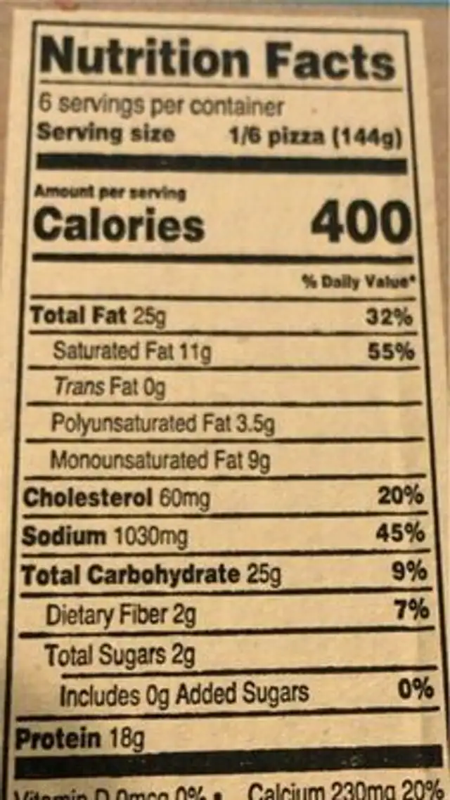 Take and Bake pepperoni and sausgae nutrition facts table