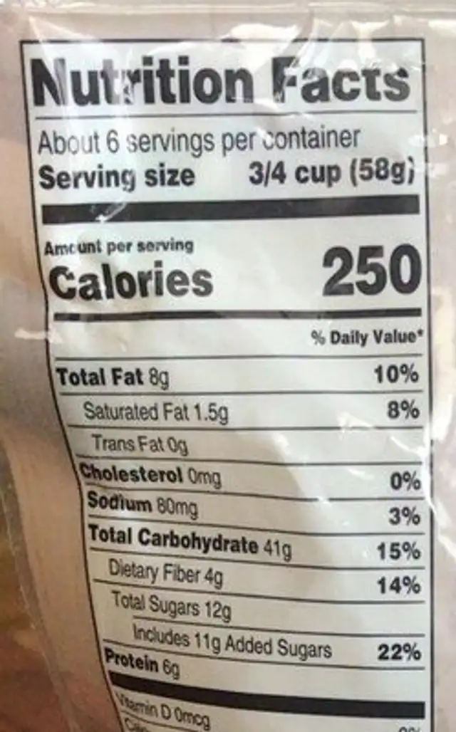 simply dark chocolate almond granola cereal nutrition facts table
