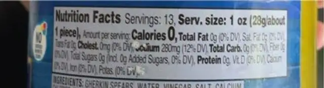 kosher dill pickles nutrition facts table