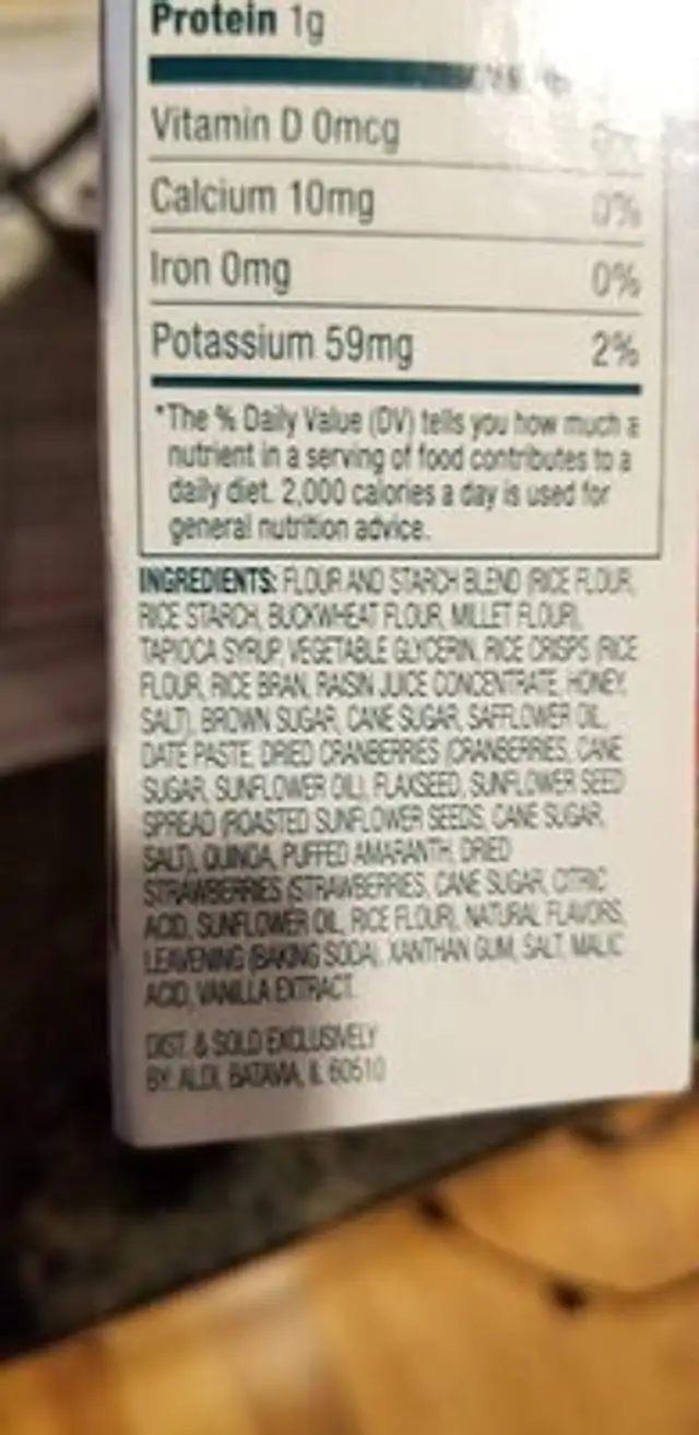 liveGfree very berry baked bars ingredients label