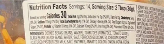 Layered Dip nutrition facts table