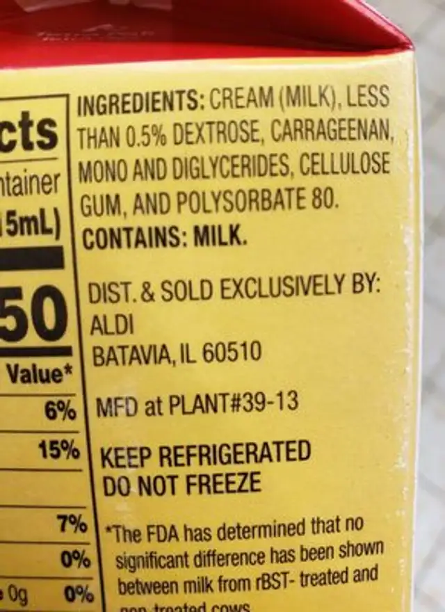 heavy whipping cream ingredients label