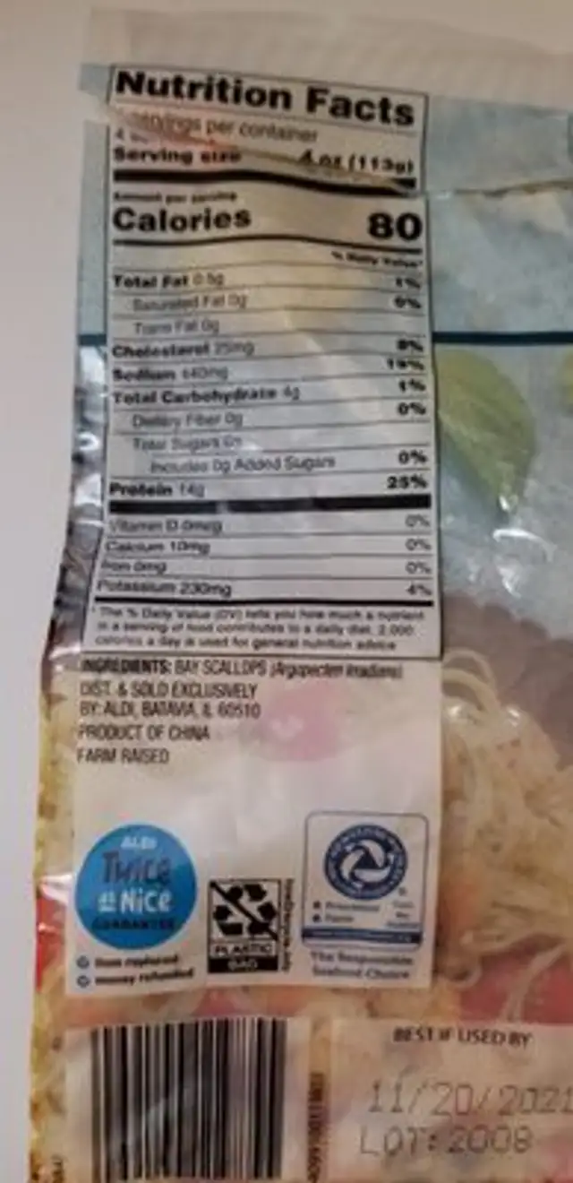 bay scallops ingredients label