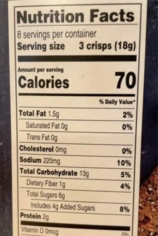 Cranberry & Sea Salt Artisan Crisp nutrition facts table