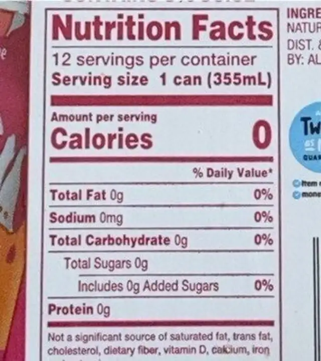 Belle Vie Sparkling Water nutrition facts table
