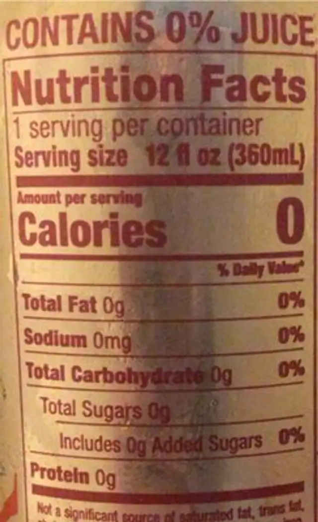 Belle Vie Sparkling Water nutrition facts table