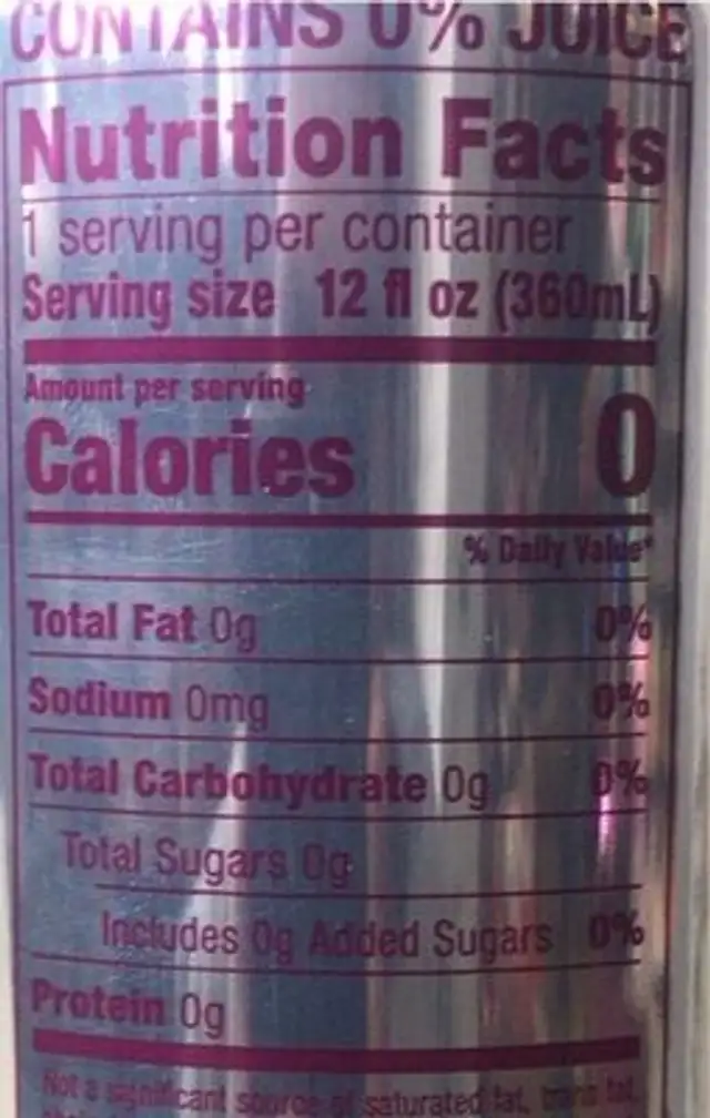 Belle Vie nutrition facts table