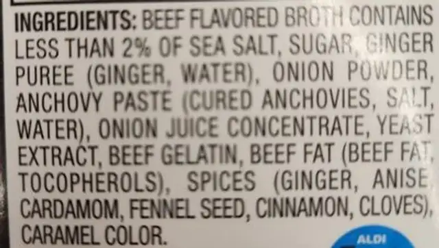 Pho Broth ingredients label