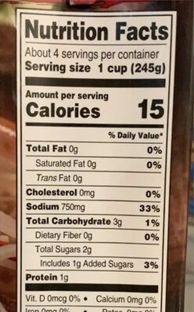 Pho Broth nutrition facts table