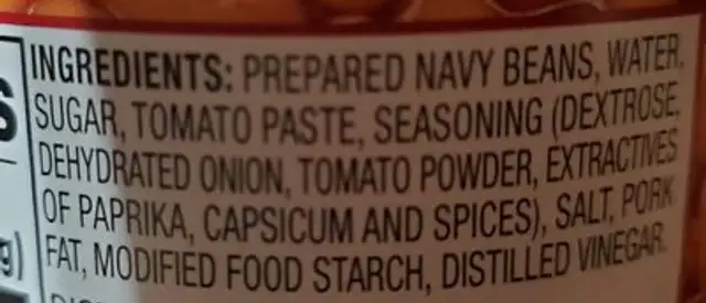 Pork and beans in tomato sauce ingredients label