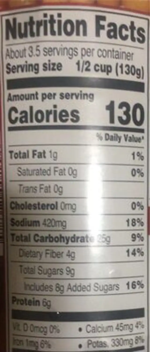 Pork and beans in tomato sauce nutrition facts table