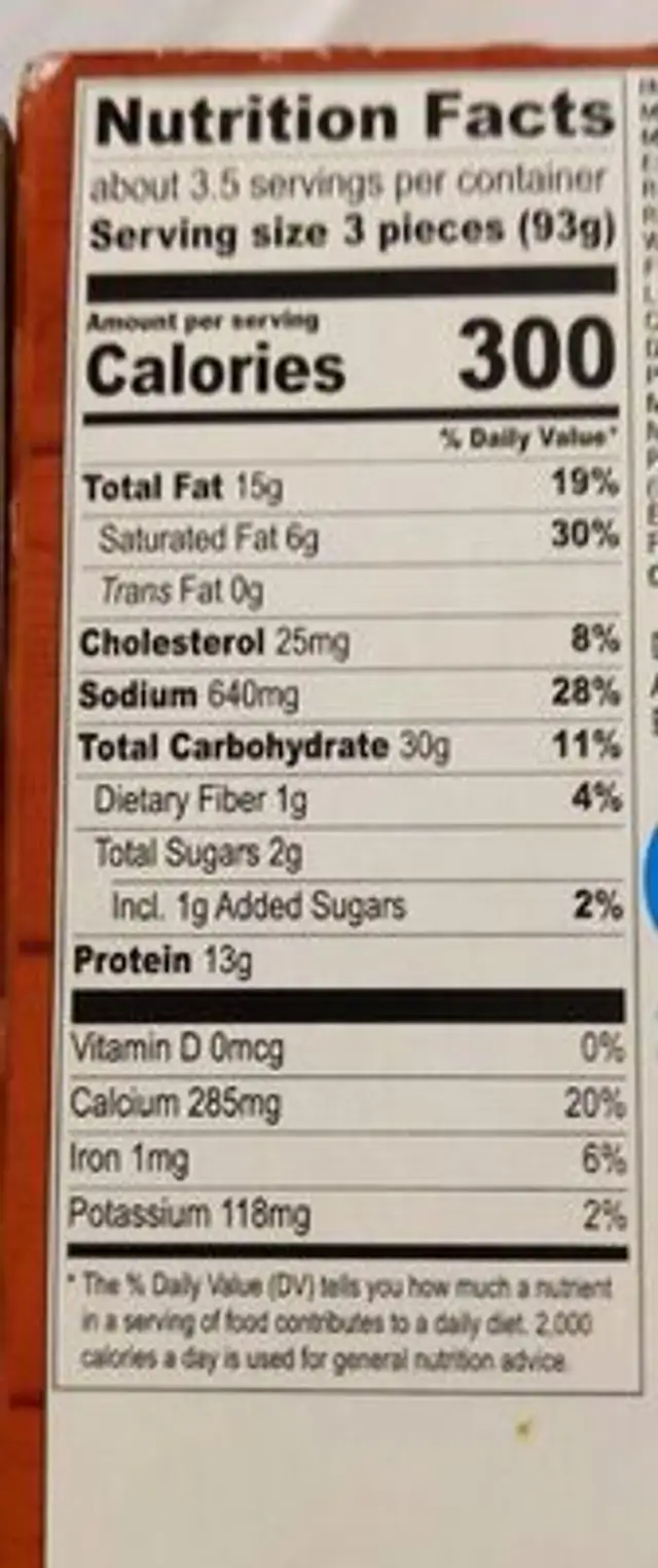 Cheese sticks nutrition facts table