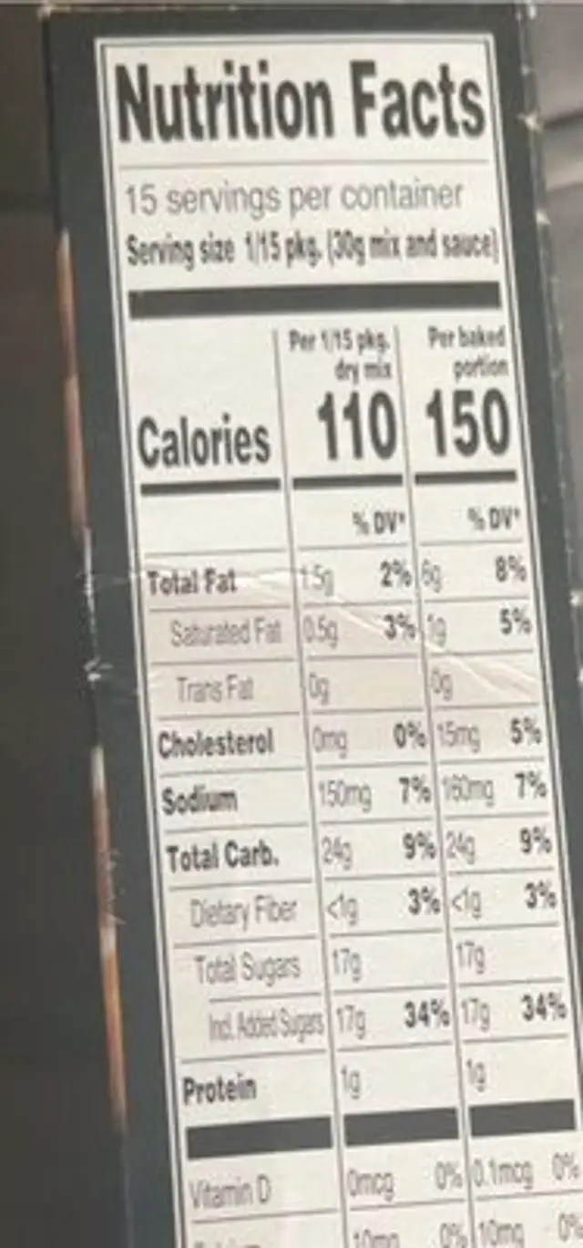 salted caramel premium brownie mix nutrition facts table