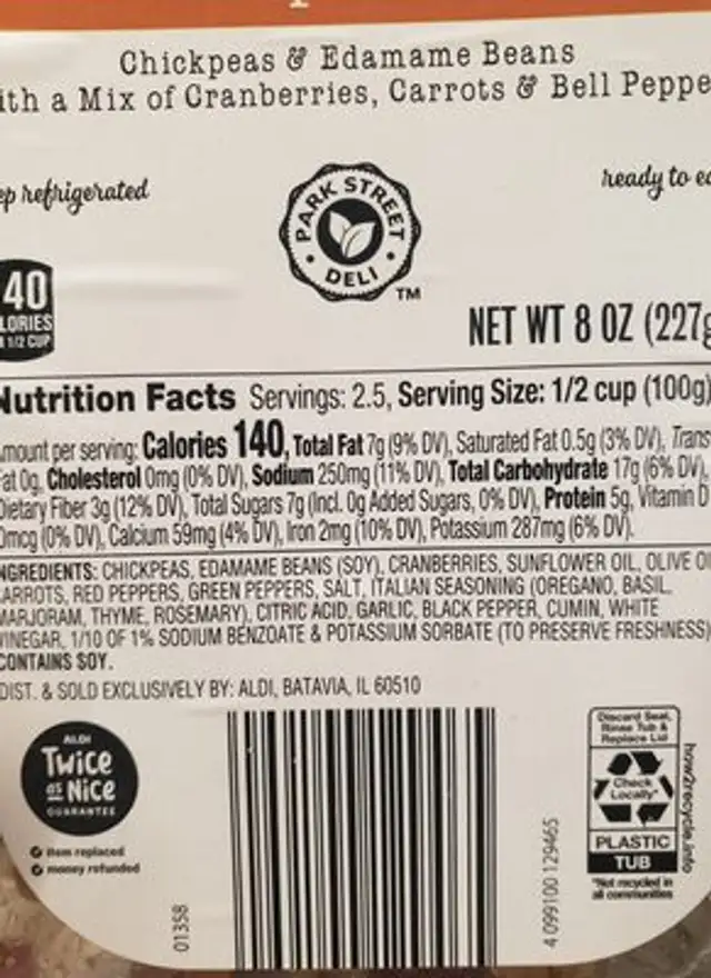Chickpea Salad ingredients label