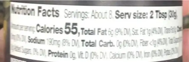 Olive tapenade nutrition facts table