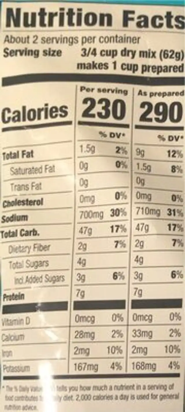 Thai Sesamw Noodles nutrition facts table