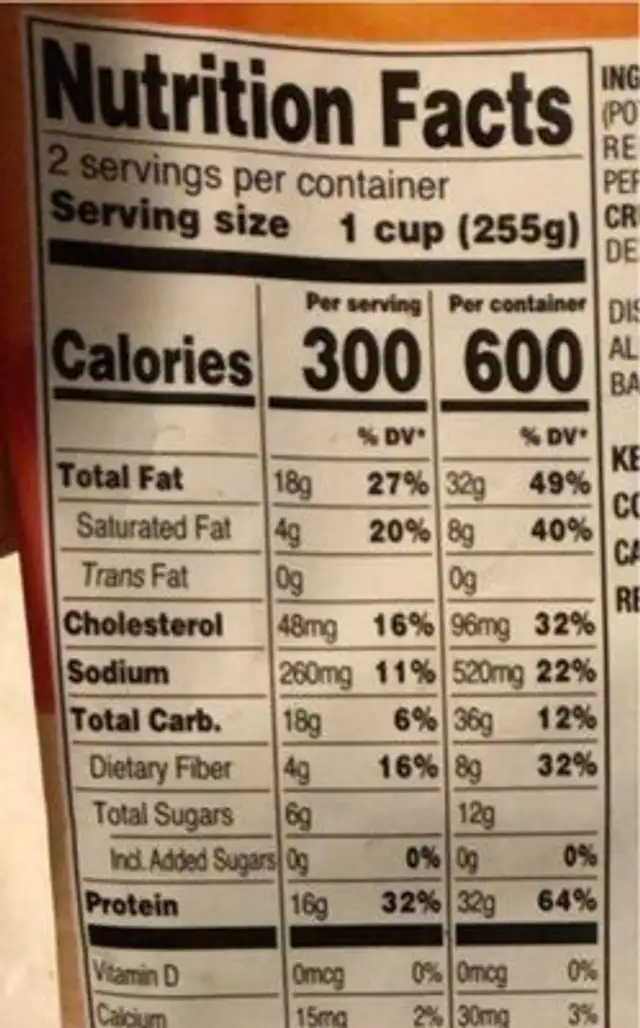 Sausage breakfast skillet nutrition facts table