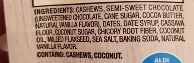 chocolate chip grain free cookie bites ingredients label