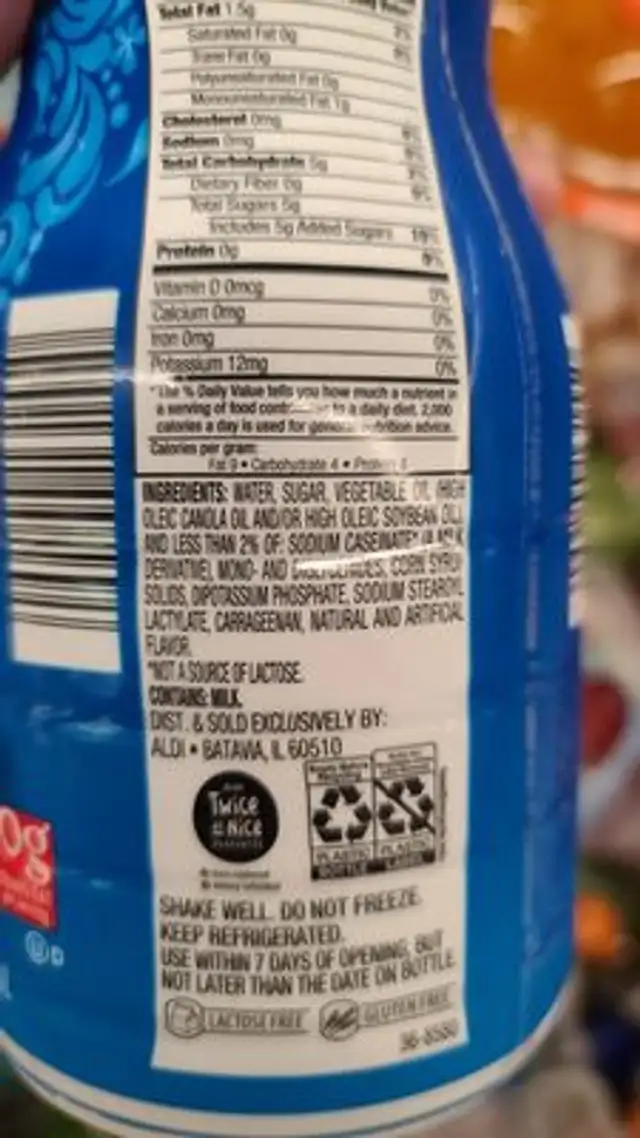 creamer ingredients label