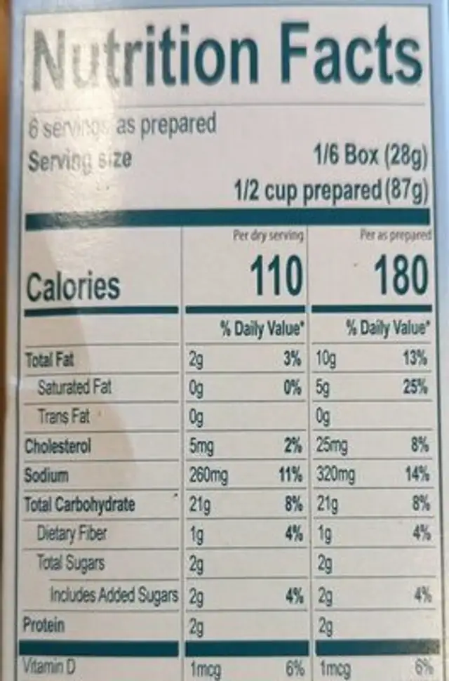LiveGfree nutrition facts table