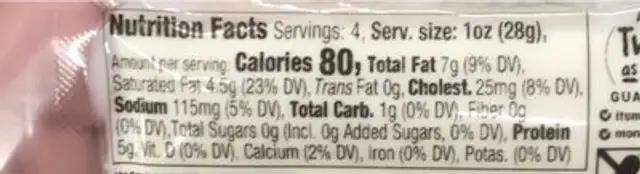 Goat cheese nutrition facts table