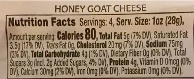 Honey Goat Cheese nutrition facts table