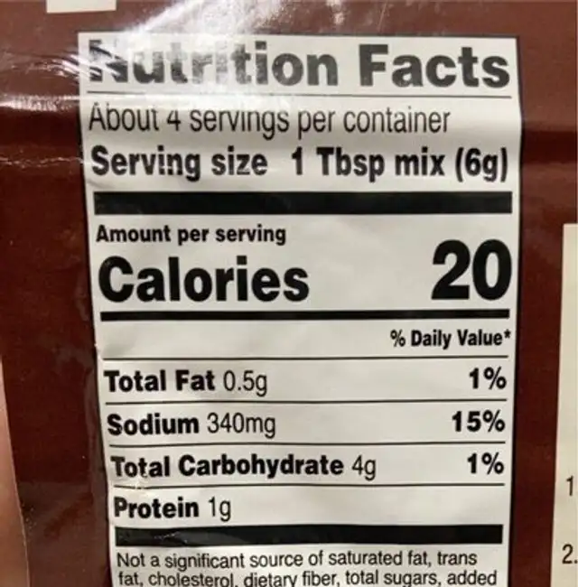 Brown Gravy Mix nutrition facts table