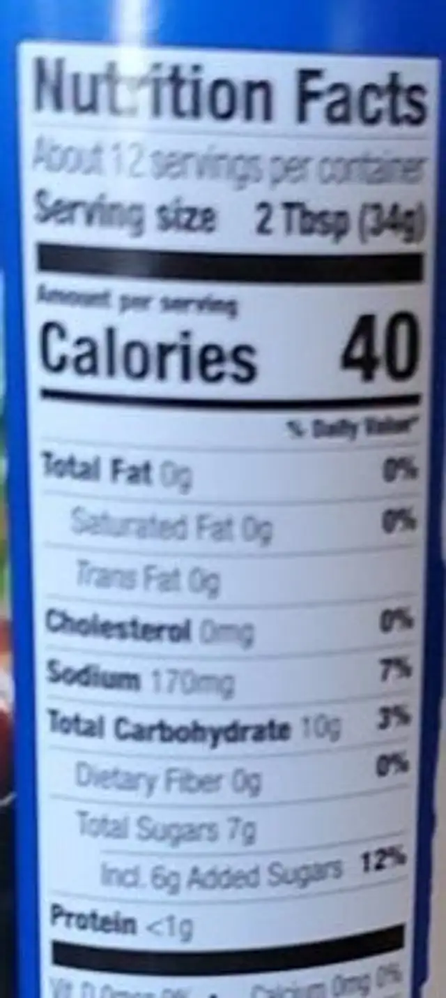 Hoison sauce nutrition facts table