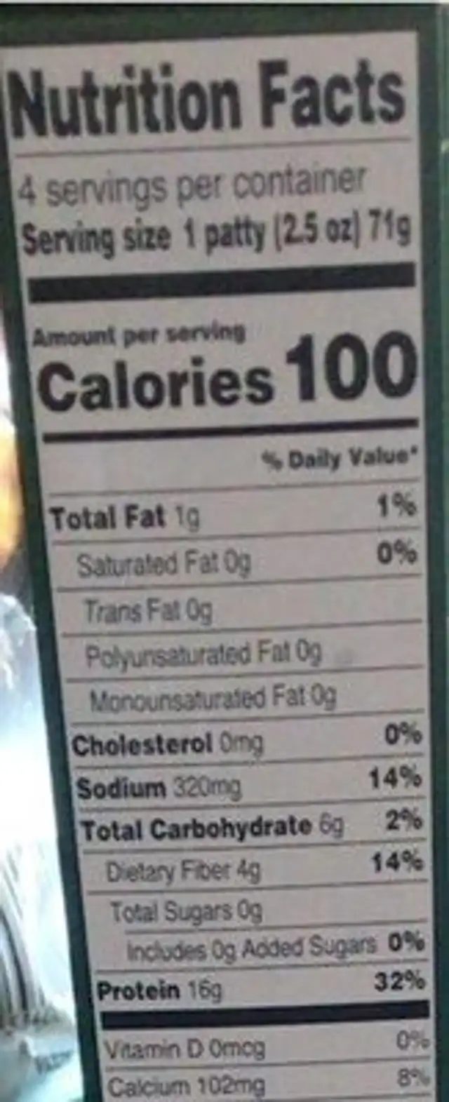 Protein burger nutrition facts table