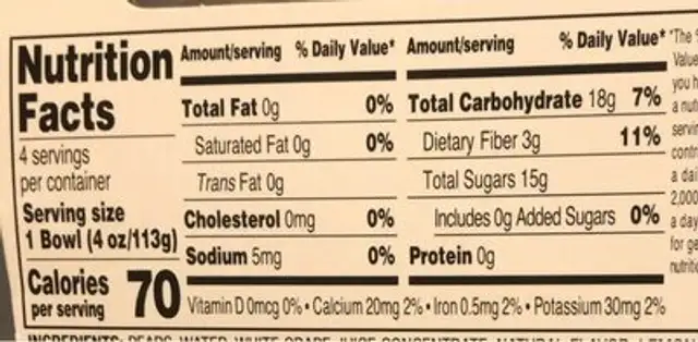 Dice pear nutrition facts table