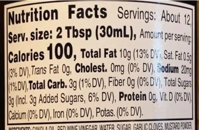 Greek vinaigrette nutrition facts table