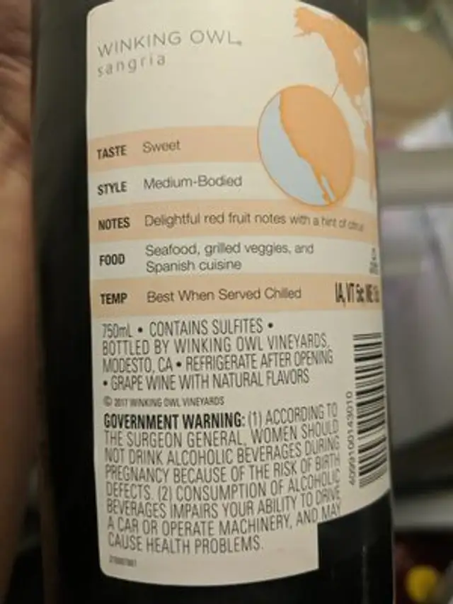 Sangria ingredients label