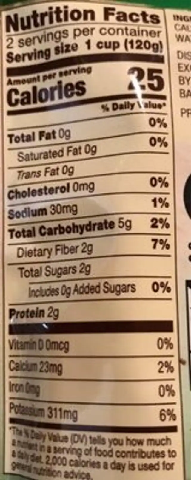 Rice Vegetable Cauliflower nutrition facts table