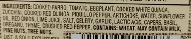 Farro & Quinoa meal ingredients label
