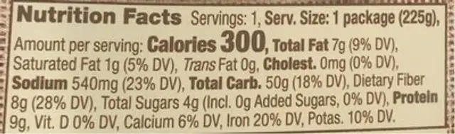 Farro & Quinoa meal nutrition facts table