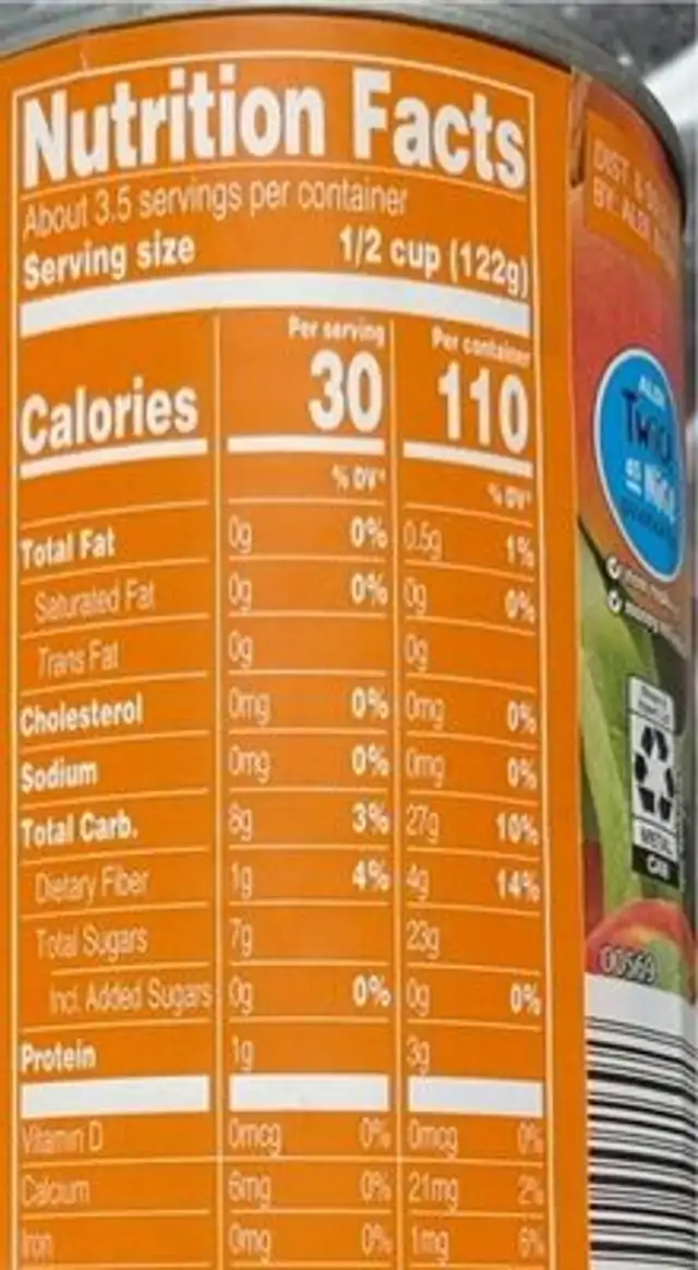 peach slices nutrition facts table