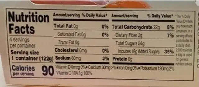 Mandarin Oranges nutrition facts table