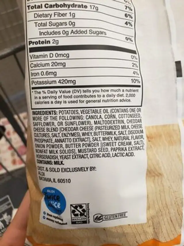 Horseradish chedder kettle chips ingredients label