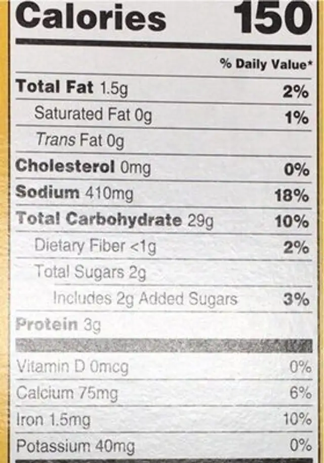 All purpose Baking Mix nutrition facts table