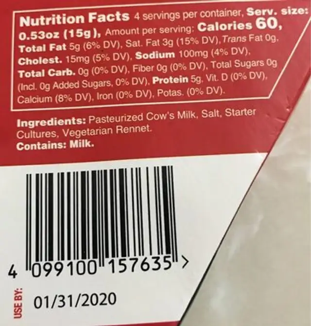 Skinny Santa's Cheese Treats nutrition facts table