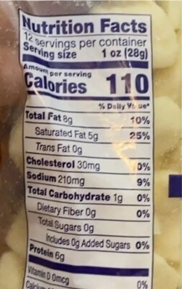 Cheese Curds nutrition facts table