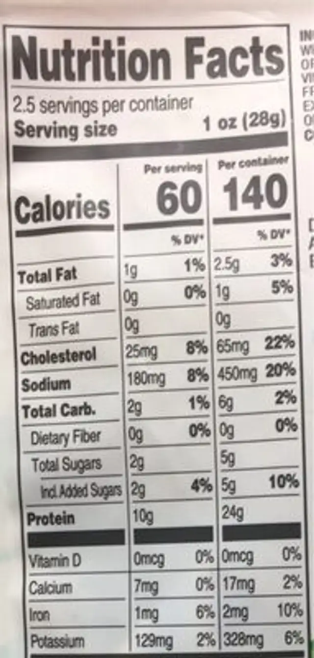 Orange Blossom Beef Jerky nutrition facts table