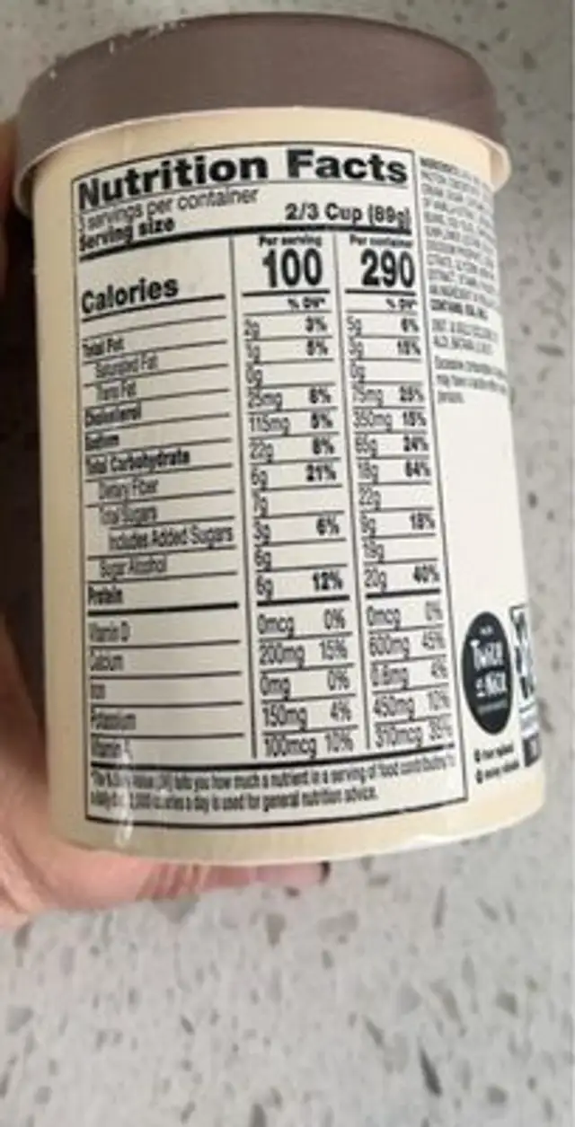 Vanilla Bean Low Fat Ice Cream nutrition facts table