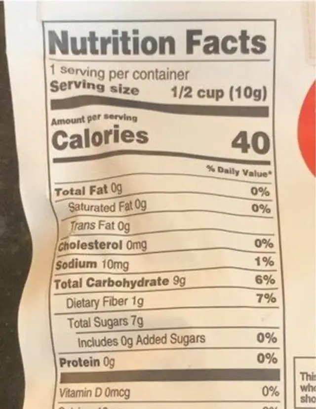 Freeze dried fruit & veggie bites nutrition facts table