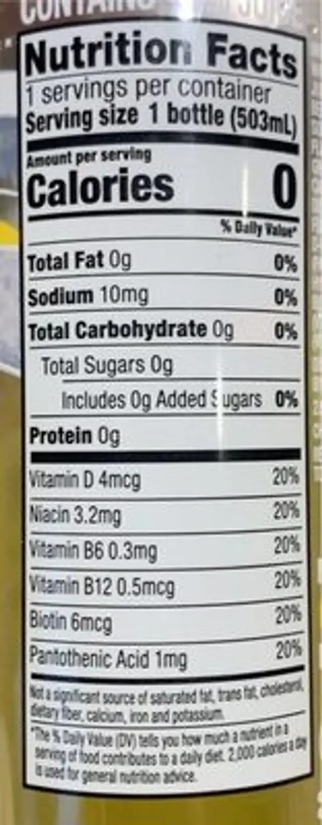 Sparkling frost Pineapple Coconut nutrition facts table