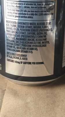Low-Calorie Gridlock Energy Drink ingredients label