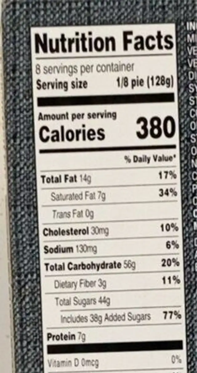 Key lime pie nutrition facts table